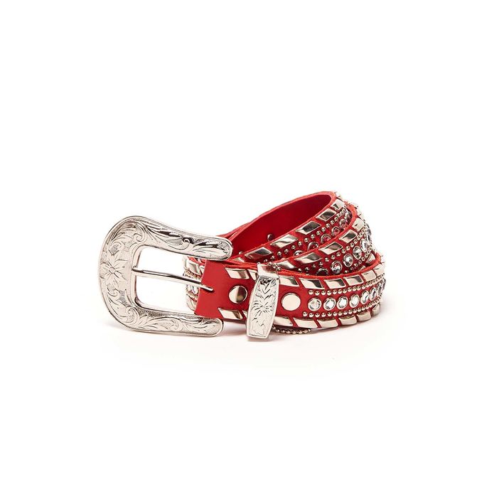 MEDIUM SWAROVSKY BELT AND STUDS WITH DECORATED BUCKLE Woman Red Silver