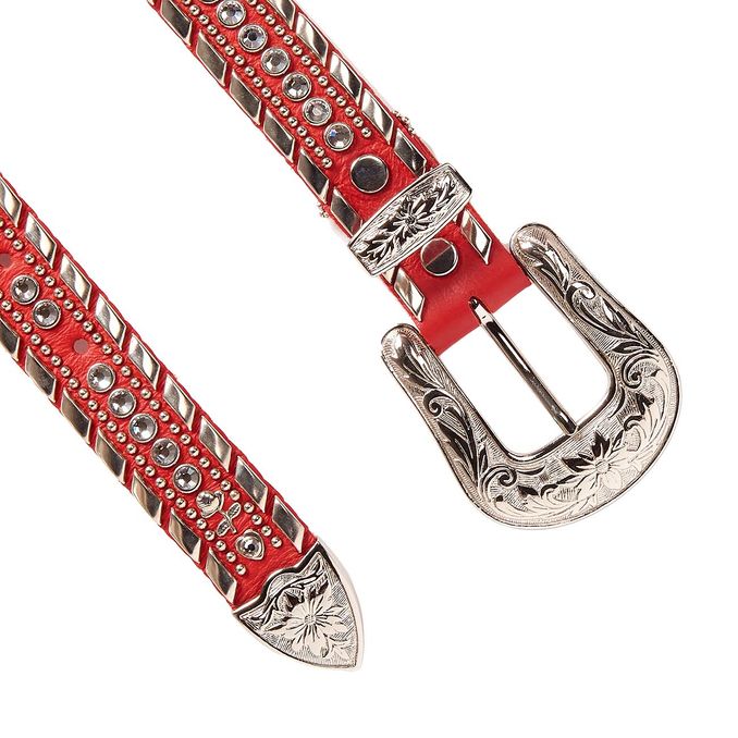 MEDIUM SWAROVSKY BELT AND STUDS WITH DECORATED BUCKLE Woman Red Silver