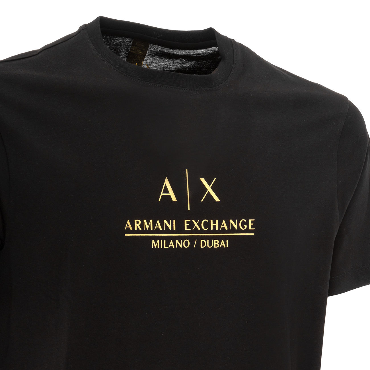 ARMANI EXCHANGE MILANO DUBAI T-SHIRT Man Black Gold Logo | Mascheroni Store