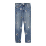 MOM JEANS WITH LOGOS CE738 Woman Denim Medium MOM JEANS WITH LOGOS CE738 Woman Denim Medium