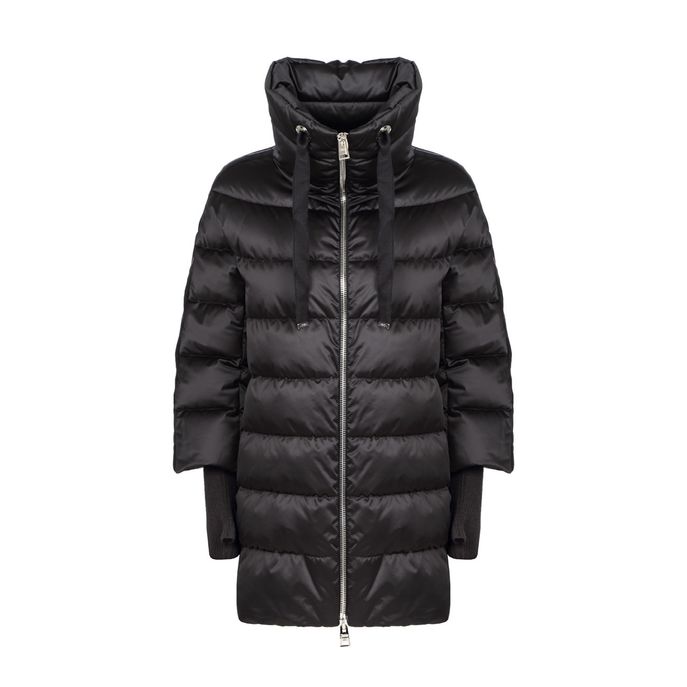 PADDED CAPE WITH HIGH NECK SIDE LINE AND SLEEVES Woman Black