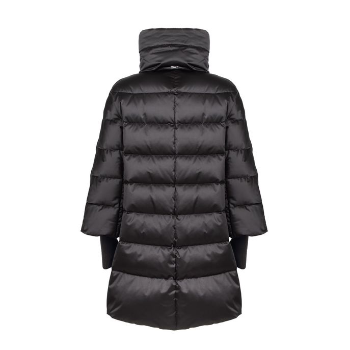 PADDED CAPE WITH HIGH NECK SIDE LINE AND SLEEVES Woman Black