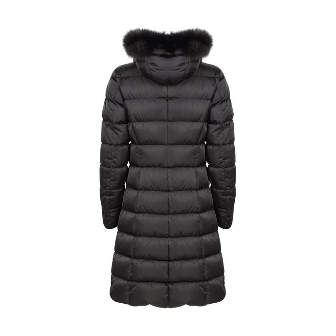 PADDED COAT WITH REMOVABLE FUR HOOD Woman Black