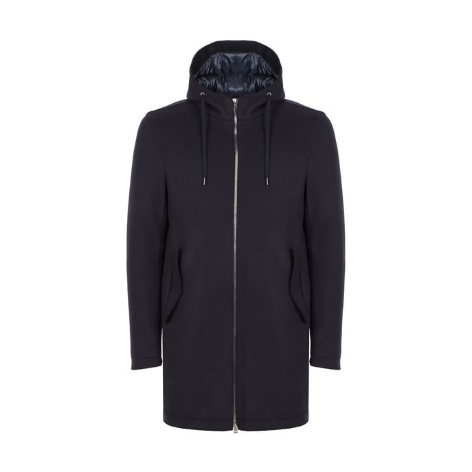 PADDED PARKA IN BOILED WOOL Man Blue Navy