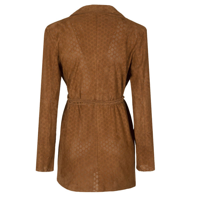 PERFORATED SUEDE COAT Woman Hazelnut 