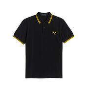 PIQUET POLO SHIRT WITH CONTRASTING INSERTS Man Black New Yellow PIQUET POLO SHIRT WITH CONTRASTING INSERTS Man Black New Yellow