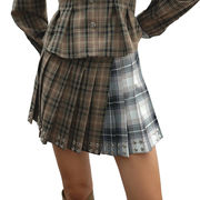 PLEATED CHECK AND STUDDED MINI SKIRT PLEATED CHECK AND STUDDED MINI SKIRT