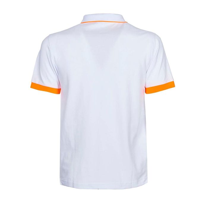 POLO SHIRT WITH SMALL AND BIG FLUO STRIPES Man White Fluo orange