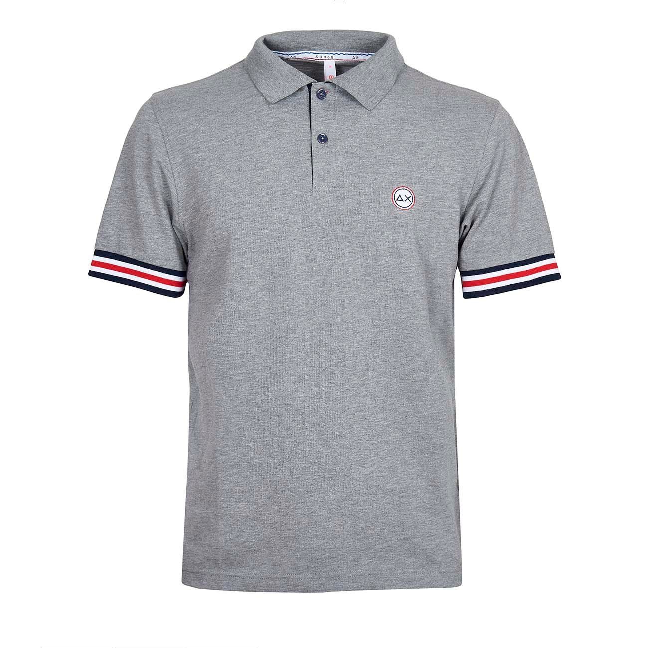 SUN68 POLO SHIRT WITH TRICOLOR STRIPES ON CUFFS AND PLACKET Man Medium ...