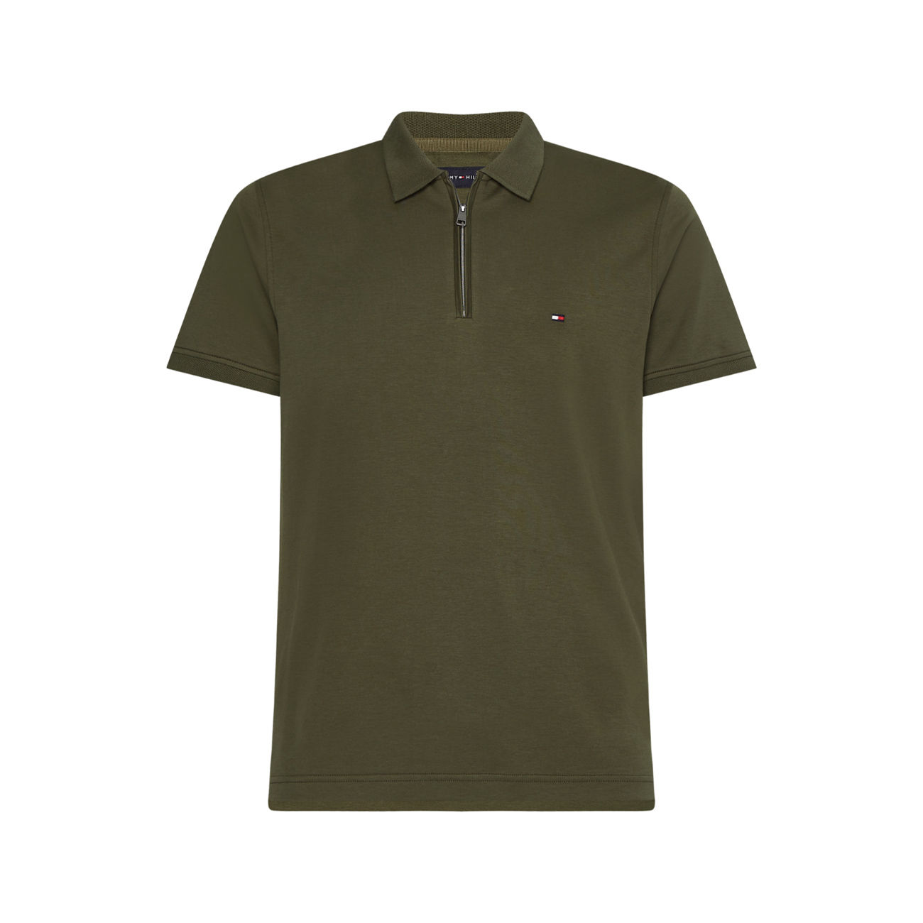 TOMMY HILFIGER POLO WITH ZIP INTERLOCK Man Army Green