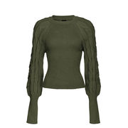 PULL SAZERAC PERFORATED BRAIDED SLEEVES Woman Army Green PULL SAZERAC PERFORATED BRAIDED SLEEVES Woman Army Green