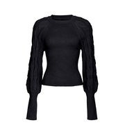 PULL SAZERAC PERFORATED BRAIDED SLEEVES Woman Black PULL SAZERAC PERFORATED BRAIDED SLEEVES Woman Black