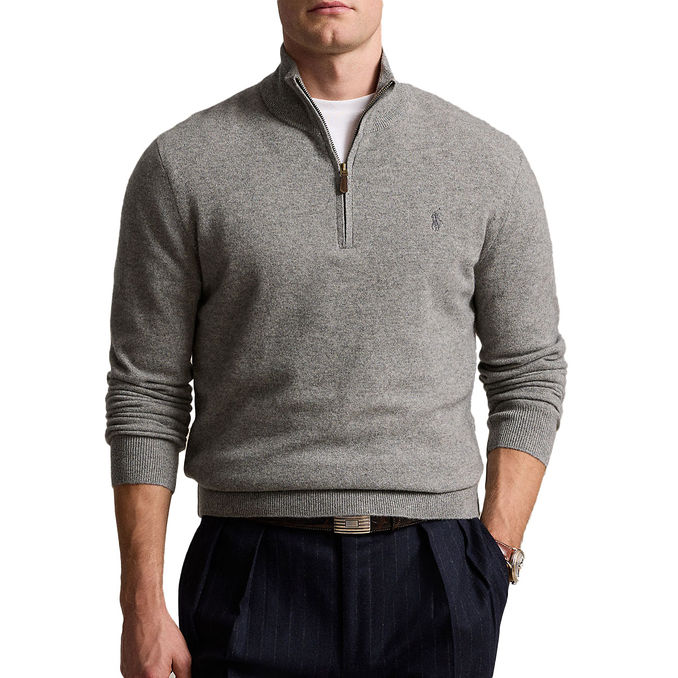 PULLOVER HALF ZIP IN MERINO WOOL Men Fawn Grey Heather