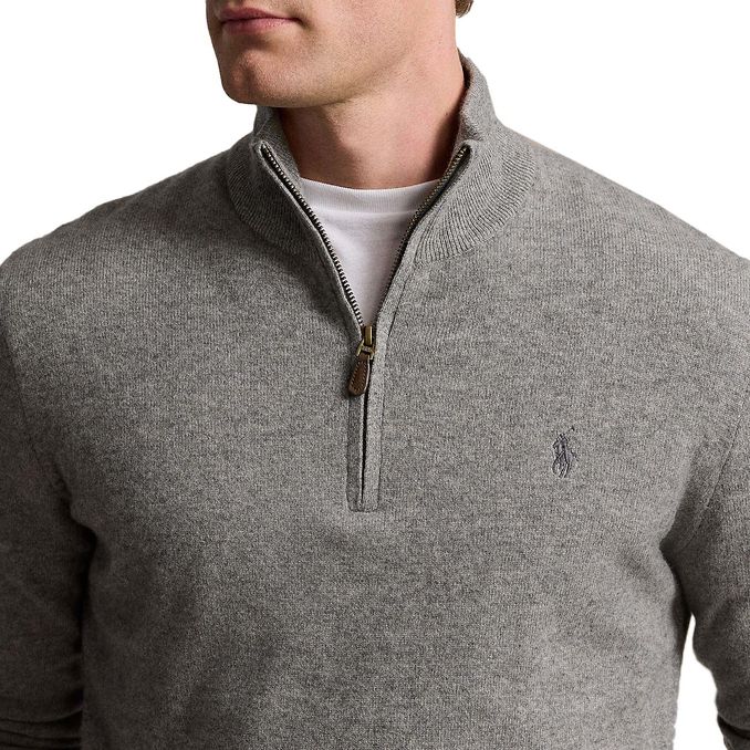 PULLOVER HALF ZIP IN MERINO WOOL Men Fawn Grey Heather