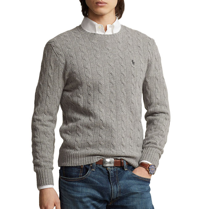 PULLOVER IN WOOL & CASHMERE Men Fawn Grey Heather
