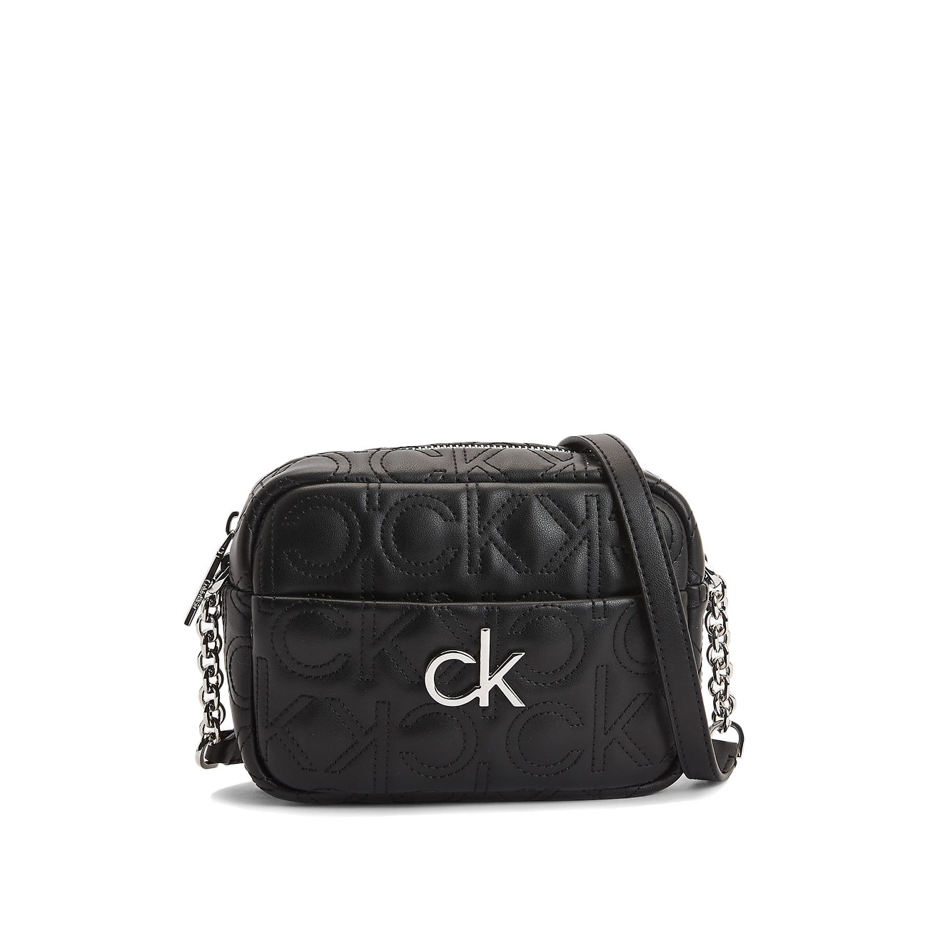 Calvin Klein Women's CK Monogram Logo Shoulder Zip Bag Black
