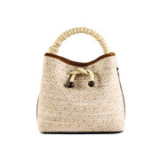 RAFFIA DRAWSTRING BUCKET AND RAFFIA SHOULDER STRAP Woman Beige Leather RAFFIA DRAWSTRING BUCKET AND RAFFIA SHOULDER STRAP Woman Beige Leather