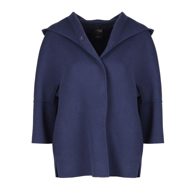 RAPACE WOOL CAPE WITH HOOD Woman Cobalt