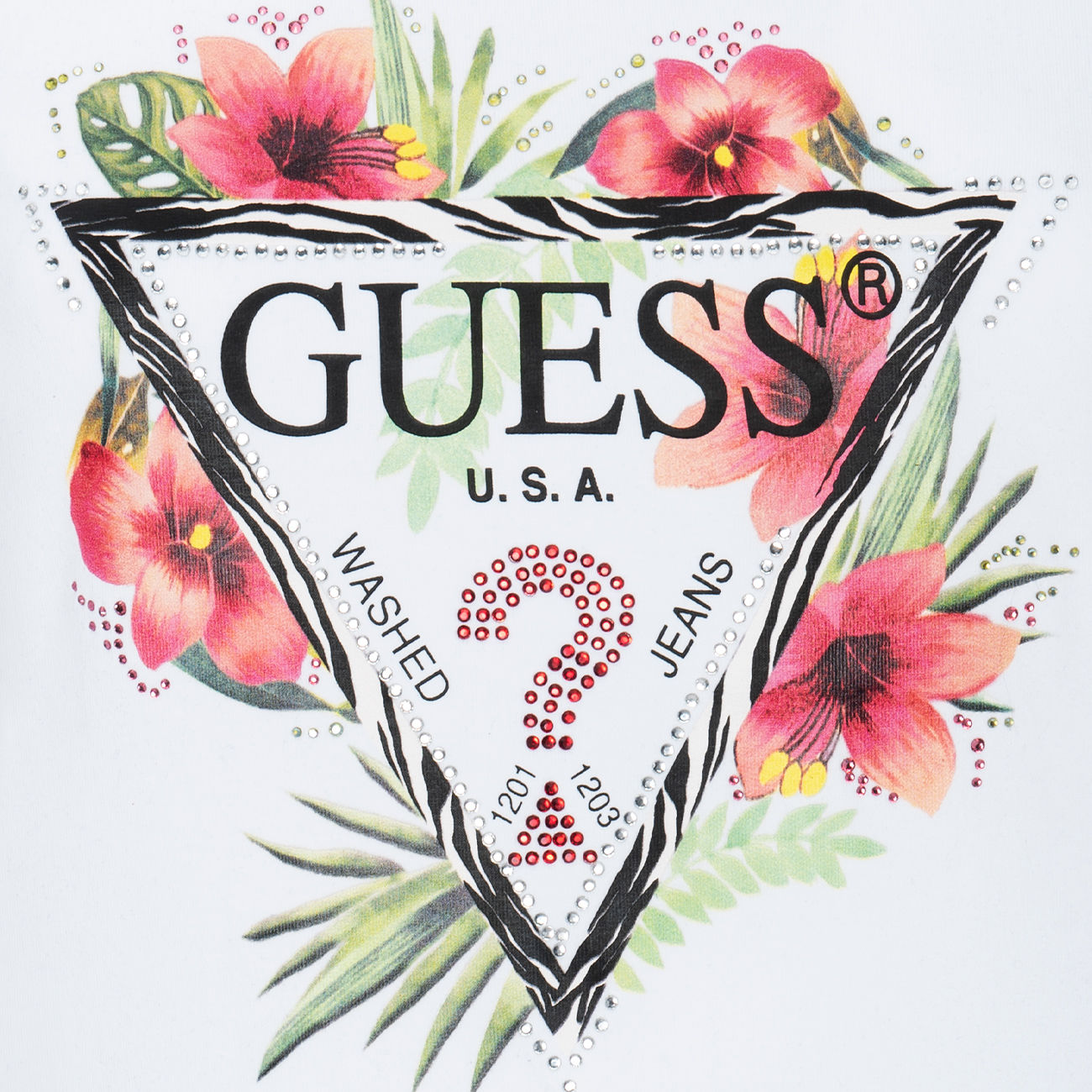 GUESS REBECCA T-SHIRT WITH LOGO AND FLOWERS PRINT Woman True White ...