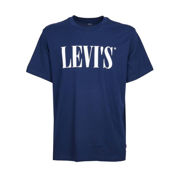 RELAXED GRAPHIC T-SHIRT WITH SERIF LOGO Man Blue navy Bianco