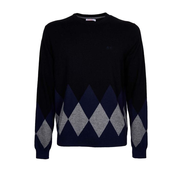RHOMBUS CREW NECK SWEATER Man Black