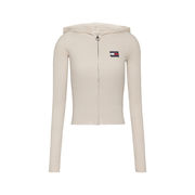 RIB CARDI BADGE HOODED SWEATSHIRT Woman Cestony Beige RIB CARDI BADGE HOODED SWEATSHIRT Woman Cestony Beige