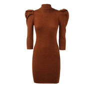 RIBBED MINI DRESS WITH BALLOON SLEEVES Woman Hazelnut RIBBED MINI DRESS WITH BALLOON SLEEVES Woman Hazelnut