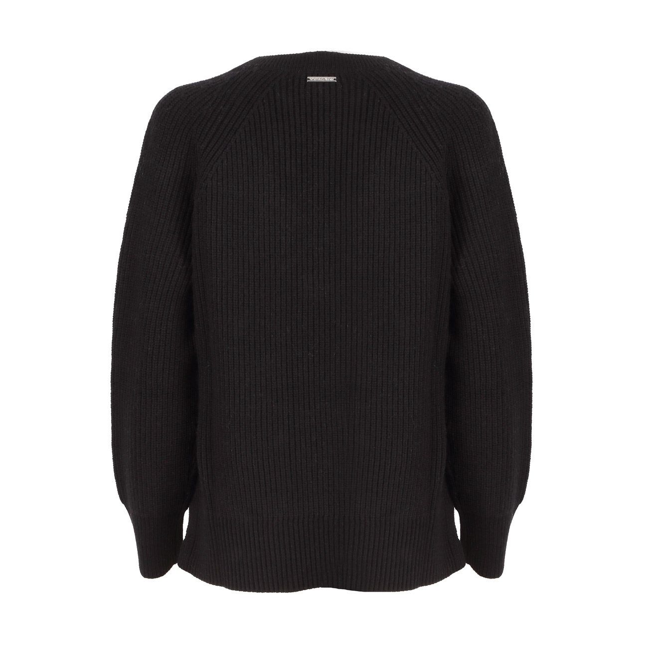 MICHAEL KORS RIBBED SWEATER IN WOOL AND COTTON BLEND WITH V NECK Woman Black  | Mascheroni Moda