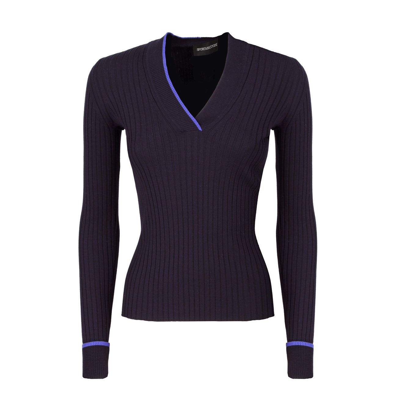RIBBED SWEATER ZENICA WITH CONTRAST TRIM Woman Dark blue