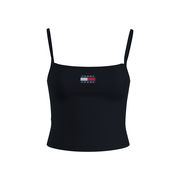 RIBBED TOP WITH SHOULDER AND CENTER BADGE LOGO Woman Black RIBBED TOP WITH SHOULDER AND CENTER BADGE LOGO Woman Black