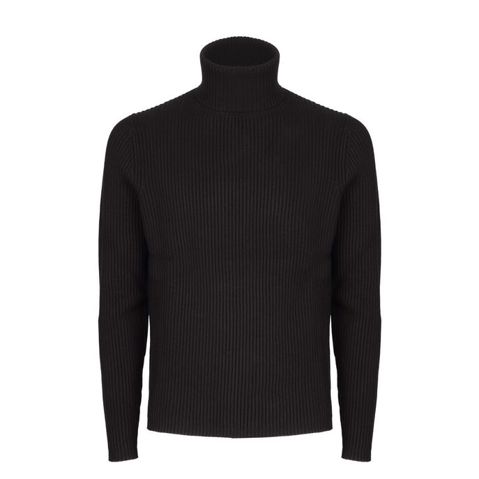 RIBBED TURTLE NECK SWEATER Man Black