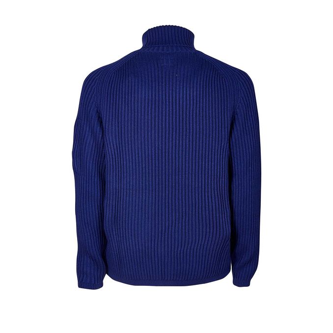 RIBBED TURTLENECK IN WOOL Man Blue Print