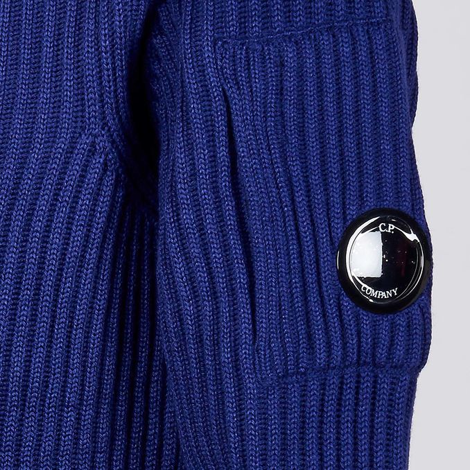 RIBBED TURTLENECK IN WOOL Man Blue Print