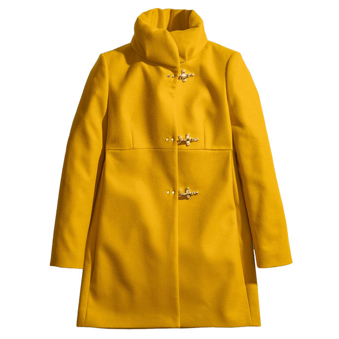 ROMANTIC 3 HOOKS HIGH NECK COAT IN WOOL CLOTH  Woman Mustard