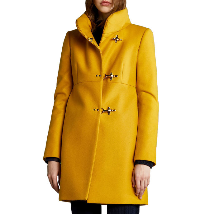 ROMANTIC 3 HOOKS HIGH NECK COAT IN WOOL CLOTH  Woman Mustard
