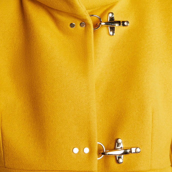 ROMANTIC 3 HOOKS HIGH NECK COAT IN WOOL CLOTH  Woman Mustard