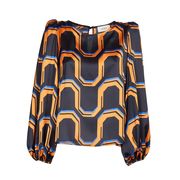 ROUND NECK BLOUSE WITH GEOMETRIC FANTASY Woman Black Orange ROUND NECK BLOUSE WITH GEOMETRIC FANTASY Woman Black Orange