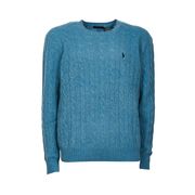 ROUND NECK BRAIDED SWEATER IN WOOL AND CACHEMIRE Man Blue ROUND NECK BRAIDED SWEATER IN WOOL AND CACHEMIRE Man Blue