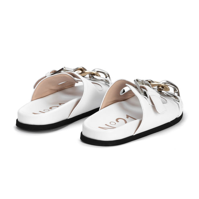 SANDALI WITH LEATHER BUCKLE Woman White