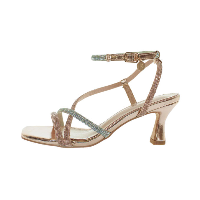 SANDALS WITH BICOLOR STRASS Woman Gold Rose Silver