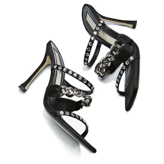 SATIN DECOLLETE WITH CHAIN AND STRASS Woman Black