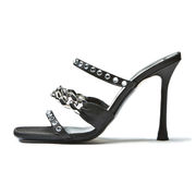 SATIN SANDAL WITH CHAIN AND STRASS Woman Black SATIN SANDAL WITH CHAIN AND STRASS Woman Black