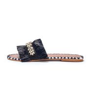 SEMIRA SLIPPERS WITH CRYSTALS AND RAFFIA BAND Woman Black SEMIRA SLIPPERS WITH CRYSTALS AND RAFFIA BAND Woman Black