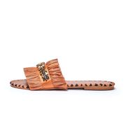 SEMIRA SLIPPERS WITH CRYSTALS AND RAFFIA BAND Woman Leather SEMIRA SLIPPERS WITH CRYSTALS AND RAFFIA BAND Woman Leather