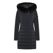 SERIOLA DOWN JACKET WITH CAP AND REMOVABLE COAT Woman Raven SERIOLA DOWN JACKET WITH CAP AND REMOVABLE COAT Woman Raven