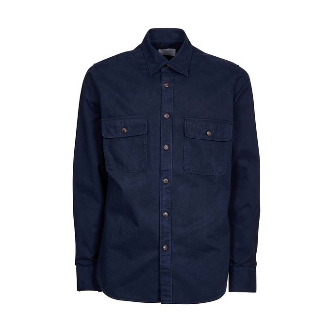 SHIRT JACKET WITH COTTON POCKETS Man Blu Navy