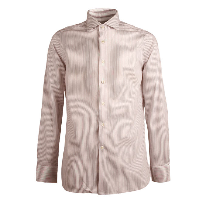 SHIRT STRIPED FRENCH NECK Man White Brown