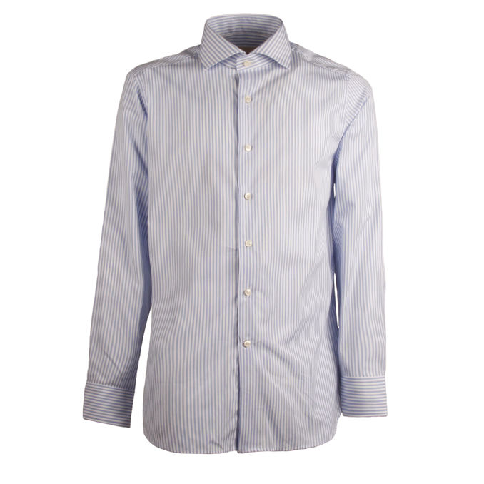 SHIRT STRIPED FRENCH NECK Man White Light Blue