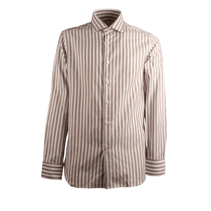 SHIRT STRIPED Man White Brown
