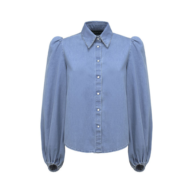 SHIRT WITH DENIM WRAP Woman Denim Azzurro